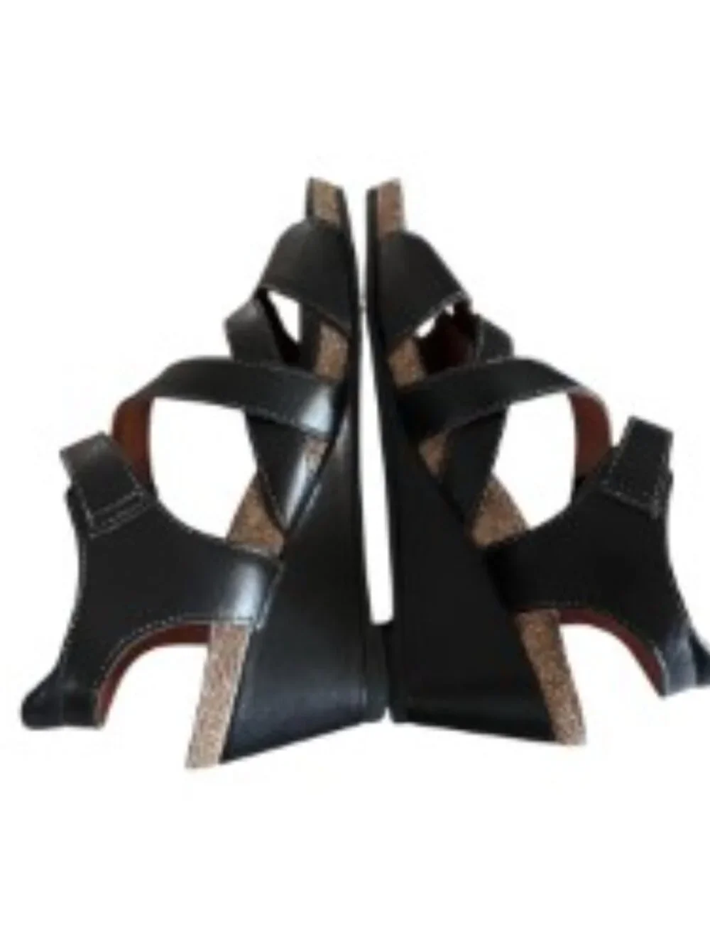 Taos Footwear Wizard Black Leather Wedge Sandal 37